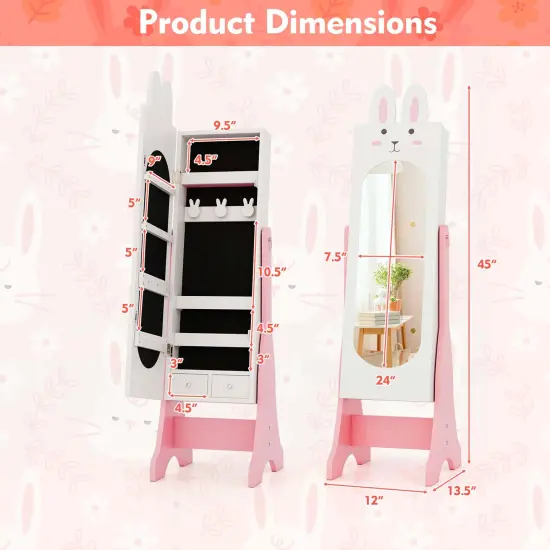 Costway Kids Vanity Set Princess Makeup Dressing Table and Chair Set with Jewelry Armoire White/Pink {12}