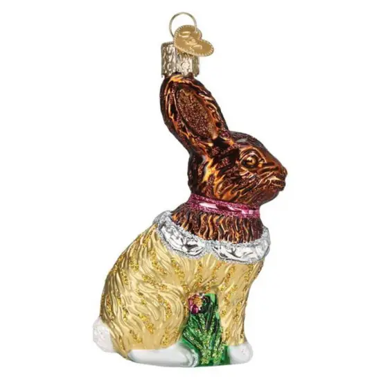 Old World Christmas 4.25 In Chocolate Easter Bunny Tree Ornament , Ornament Foiled Sitting Pink Bow Multicolored {2}