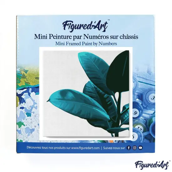 Figured'Art Mini Paint by Numbers Kit for Adults with Frame Rubber Plant Leaves Small format 8"x8" - Craft Art Painting DIY Canvas Already Stretched on a Wooden Frame {3}
