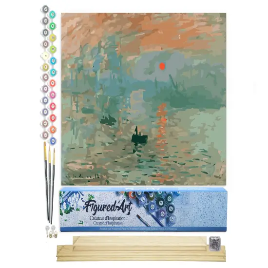 Figured'Art Paint by Numbers Kit for Adults Monet Sunrise 16"x20" - Craft Art Painting Rolled Canvas with DIY wooden frame {1}