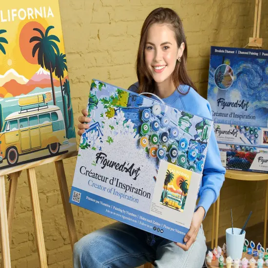Figured'Art Paint by Numbers for Adults with Frame Travel Poster California 16"x20" - Craft Art Painting DIY Kit Canvas Already Stretched on a Wooden Frame {2}