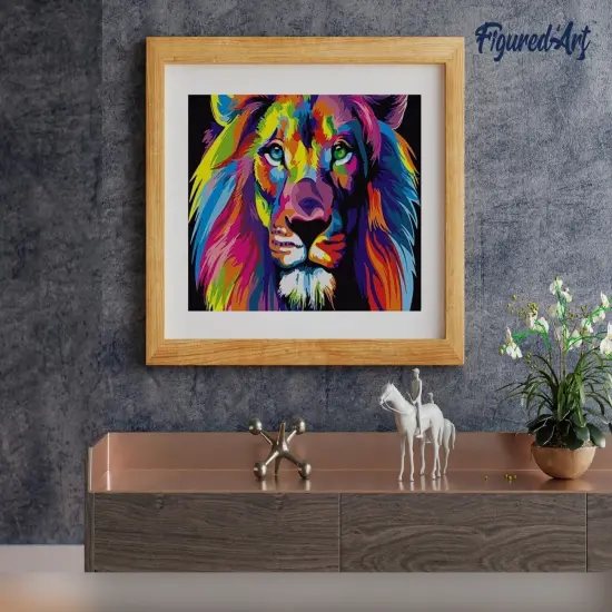 Figured'Art Paint by Numbers Kit for Adults Lion Pop Art 16"x20" - Craft Art Painting Rolled Canvas with DIY wooden frame {4}