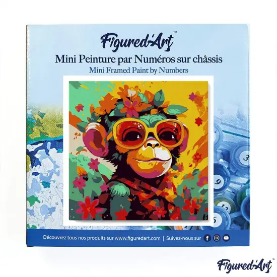 Figured'Art Mini Paint by Numbers Kit for Adults with Frame Fantasy monkey and flowers Small format 8"x8" - Craft Art Painting DIY Canvas Already Stretched on a Wooden Frame {3}