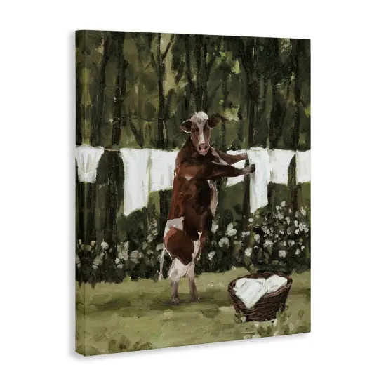 Stupell Industries Brown Cow Doing Laundry Canvas Wall Art Design by White Ladder {3}