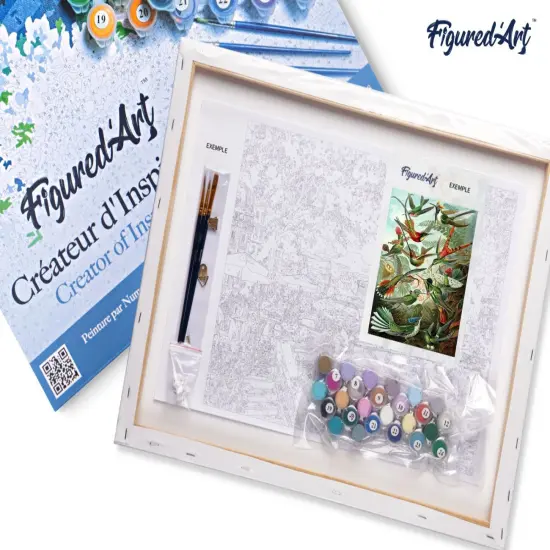 Figured'Art Paint by Numbers for Adults with Frame All the Birds 16"x20" - Craft Art Painting DIY Kit Canvas Already Stretched on a Wooden Frame {5}