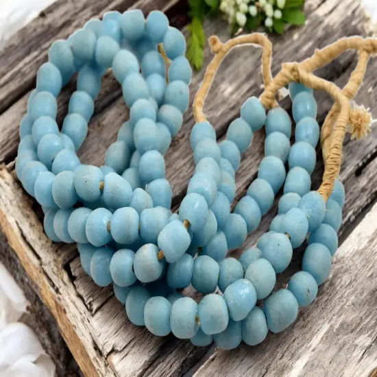 10-12mm Matte Ocean Blue African Recycled Glass Beads (19" Strand) {5}