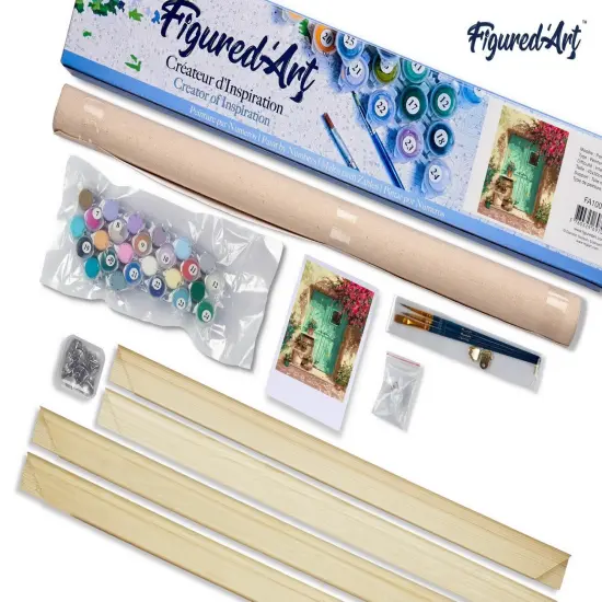 Figured'Art Paint by Numbers Kit for Adults Green Door 16"x20" - Craft Art Painting Rolled Canvas with DIY wooden frame {5}