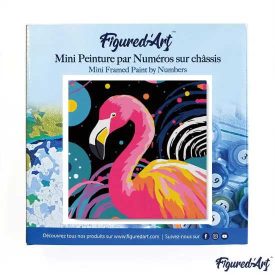 Figured'Art Mini Paint by Numbers Kit for Adults with Frame Flamingo Abstract Pop Art Small format 8"x8" - Craft Art Painting DIY Canvas Already Stretched on a Wooden Frame {3}