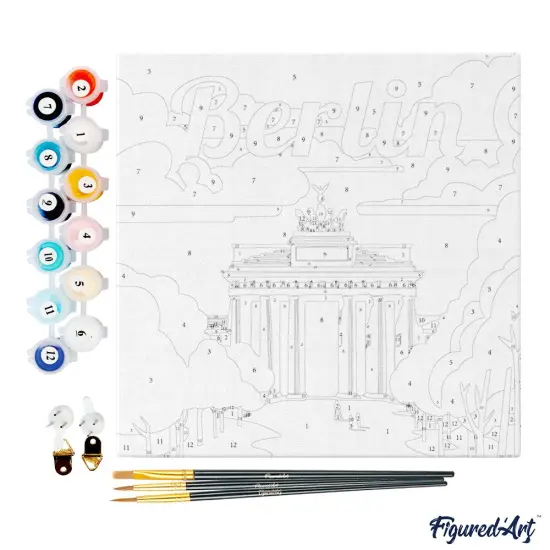 Figured'Art Mini Paint by Numbers Kit for Adults with Frame Travel Poster Berlin Small format 8"x8" - Craft Art Painting DIY Canvas Already Stretched on a Wooden Frame {4}