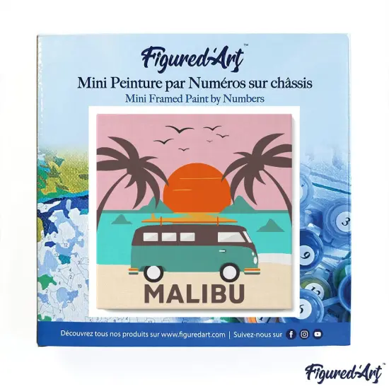 Figured'Art Mini Paint by Numbers Kit for Adults with Frame Malibu Sunset Small format 8"x8" - Craft Art Painting DIY Canvas Already Stretched on a Wooden Frame {3}