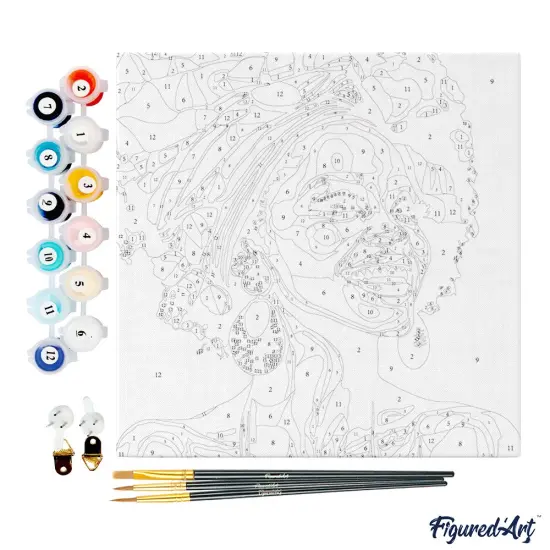 Figured'Art Mini Paint by Numbers Kit for Adults with Frame African Queen Pop Art Small format 8"x8" - Craft Art Painting DIY Canvas Already Stretched on a Wooden Frame {4}