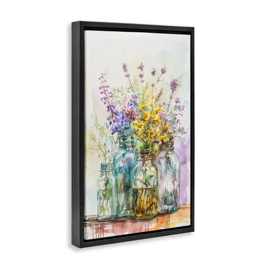 Stupell Industries Bright Wildflower Jars Floater Framed Canvas Wall Art Design by Franklyn Gregory {3}
