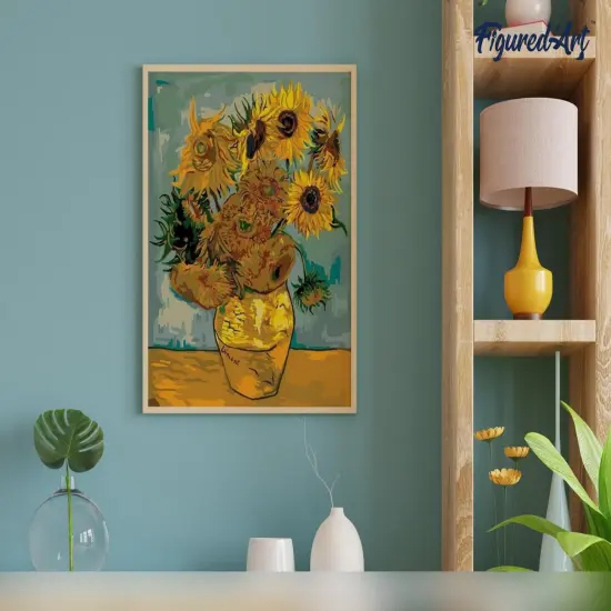 Figured'Art Paint by Numbers Kit for Adults Van Gogh - Sunflowers 16"x20" - Craft Art Painting Rolled Canvas with DIY wooden frame {4}