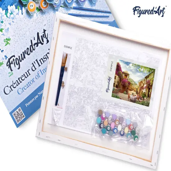 Figured'Art Paint by Numbers for Adults with Frame Breakfast in a Mediterranean village 16"x20" - Craft Art Painting DIY Kit Canvas Already Stretched on a Wooden Frame {5}