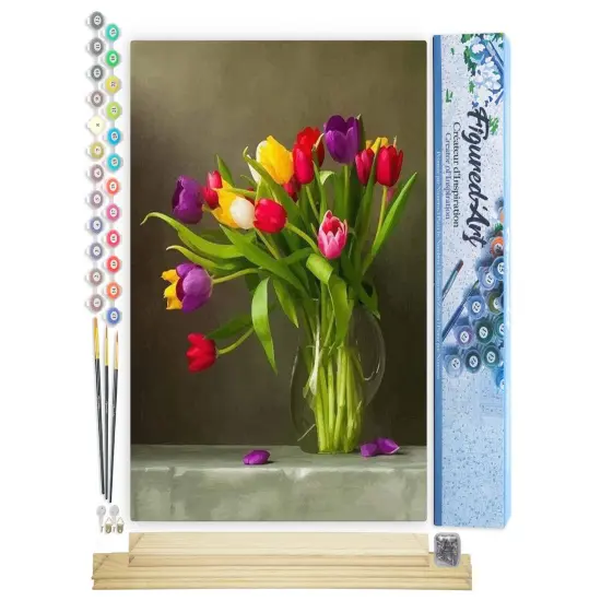 Figured'Art Paint by Numbers Kit for Adults Multicolored Flowers 16"x20" - Craft Art Painting Rolled Canvas with DIY wooden frame {1}