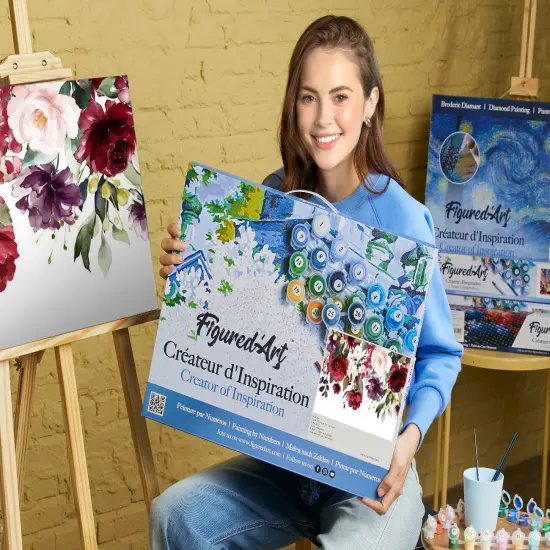 Figured'Art Paint by Numbers for Adults with Frame Watercolor Flowers 16"x20" - Craft Art Painting DIY Kit Canvas Already Stretched on a Wooden Frame {2}
