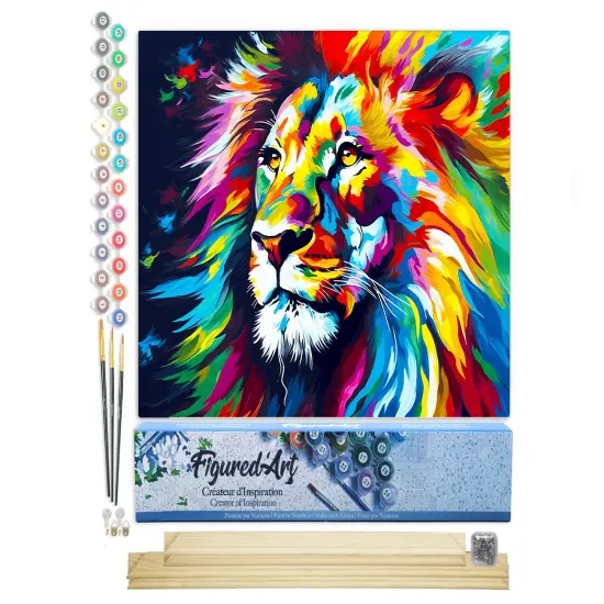 Figured'Art Paint by Number for Adults Colorful Abstract Lion 16"x20" - Craft Art Painting Rolled Canvas with DIY Wooden Frame {1}