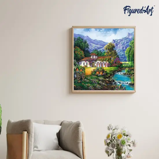 Figured'Art Paint by Numbers Kit for Adults Quiet house near the river 16"x20" - Craft Art Painting Rolled Canvas with DIY wooden frame {4}