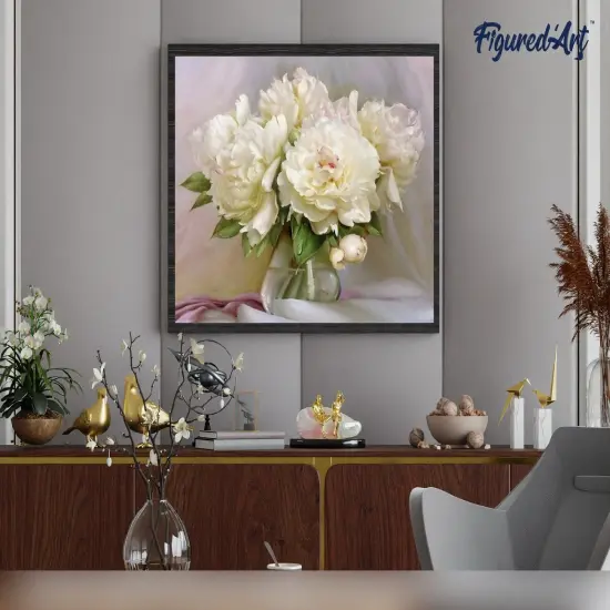 Figured'Art Paint by Numbers for Adults with Frame White Peonies 16"x20" - Craft Art Painting DIY Kit Canvas Already Stretched on a Wooden Frame {4}