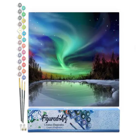 Figured'Art Paint by Numbers Kit for Adults Aurora borealis and Lake 16"x20" - Craft Art Painting DIY Kit Rolled Canvas without frame {1}