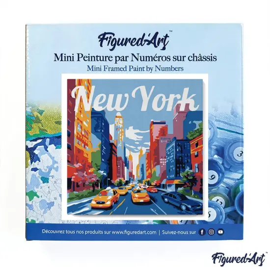 Figured'Art Mini Paint by Numbers Kit for Adults with Frame Travel Poster New York City Small format 8"x8" - Craft Art Painting DIY Canvas Already Stretched on a Wooden Frame {3}