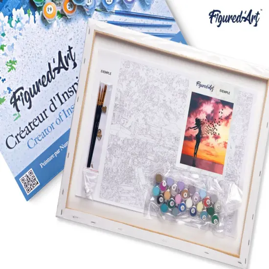 Figured'Art Paint by Numbers for Adults with Frame Women and Birds at Sunrise 16"x20" - Craft Art Painting DIY Kit Canvas Already Stretched on a Wooden Frame {5}