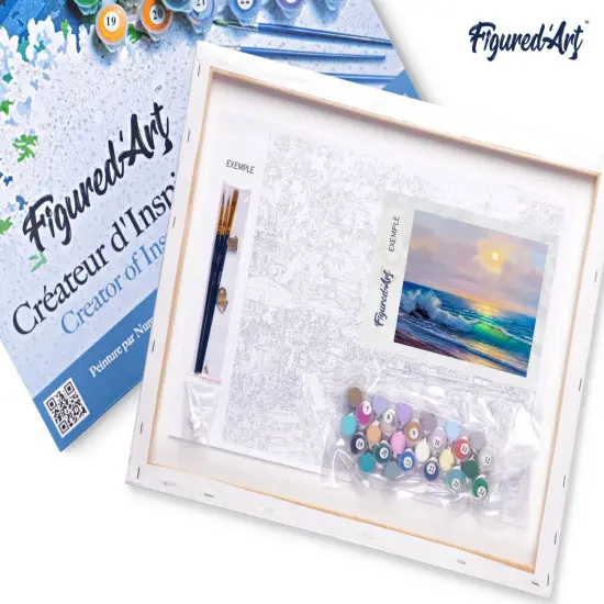 Figured'Art Paint by Numbers for Adults with Frame Seaside and Waves 16"x20" - Craft Art Painting DIY Kit Canvas Already Stretched on a Wooden Frame {5}