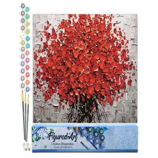 Figured'Art Paint by Numbers for Adults Abstract Red Flowers 16"x20" - Craft Art Painting DIY Kit Rolled Canvas without frame {1}