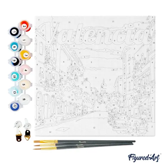 Figured'Art Mini Paint by Numbers Kit for Adults with Frame Travel Poster Valencia Small format 8"x8" - Craft Art Painting DIY Canvas Already Stretched on a Wooden Frame {4}