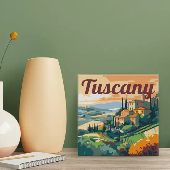 Figured'Art Mini Paint by Numbers Kit for Adults with Frame Travel Poster Tuscany Summer Small format 8"x8" - Craft Art Painting DIY Canvas Already Stretched on a Wooden Frame {2}