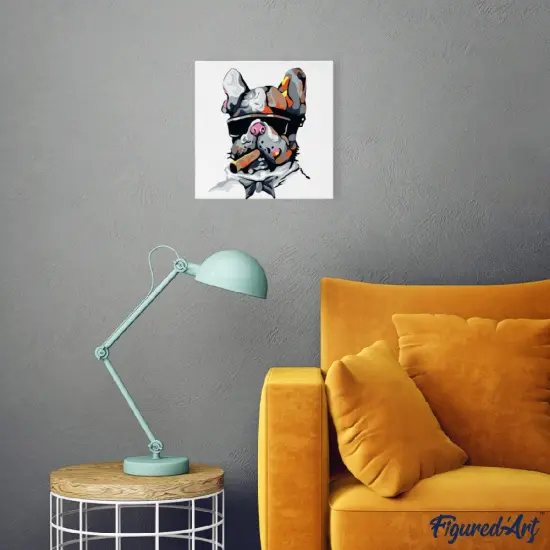 Figured'Art Mini Paint by Numbers Kit for Adults with Frame Dog Businessman Small format 8"x8" - Craft Art Painting DIY Canvas Already Stretched on a Wooden Frame {2}