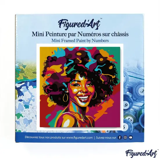 Figured'Art Mini Paint by Numbers Kit for Adults with Frame African American Beauty Pop Art Small format 8"x8" - Craft Art Painting DIY Canvas Already Stretched on a Wooden Frame {3}