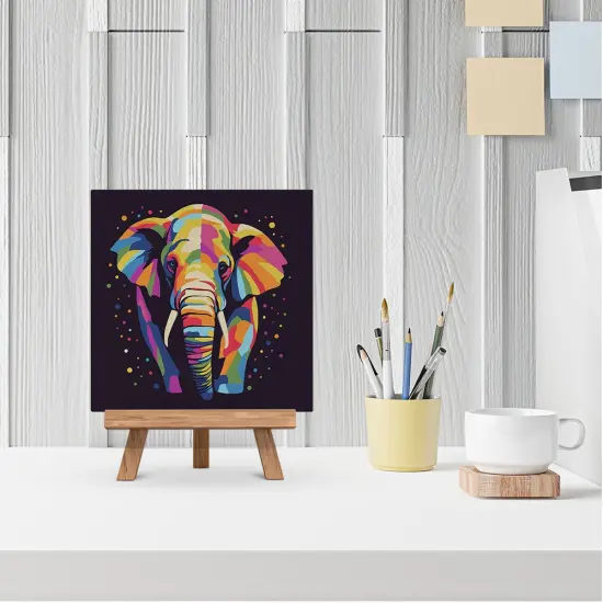 Figured'Art Mini Paint by Numbers Kit for Adults with Frame Elephant Abstract Pop Art Small format 8"x8" - Craft Art Painting DIY Canvas Already Stretched on a Wooden Frame {2}