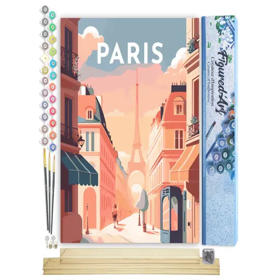 Figured'Art Paint by Number for Adults Travel Poster Paris 16"x20" - Craft Art Painting Rolled Canvas with DIY Wooden Frame {1}