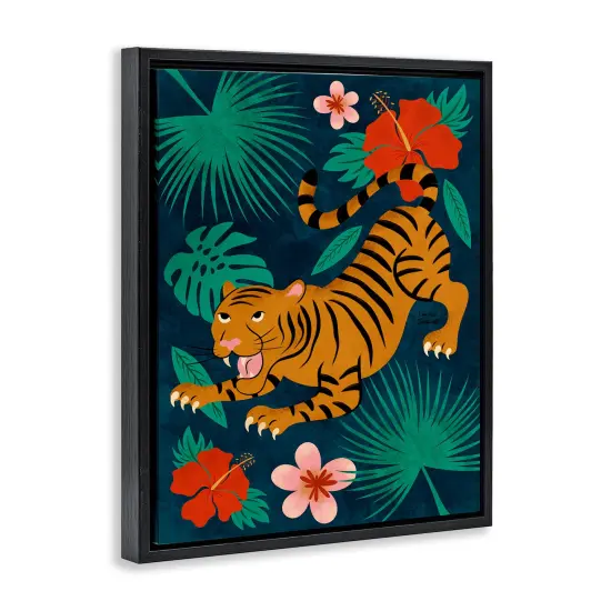 Stupell Industries Crouching Tiger Tropics Floater Framed Canvas Wall Art Design by Carrie Cantwell {9}