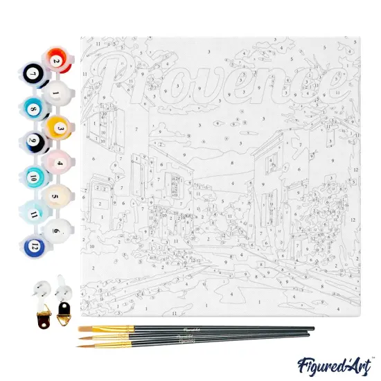 Figured'Art Mini Paint by Numbers Kit for Adults with Frame Travel Poster Provence Spring Small format 8"x8" - Craft Art Painting DIY Canvas Already Stretched on a Wooden Frame {4}