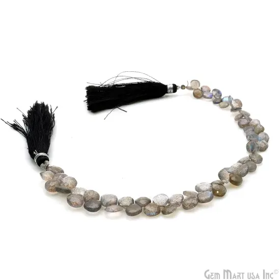 Labradorite Heart Beads, 8.5 Inch Gemstone Strands, Drilled Strung Briolette Beads, Heart Shape, 4-5mm {4}