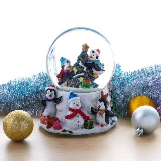 Penguins' Festive Tree Celebration Snow Water Globe {3}