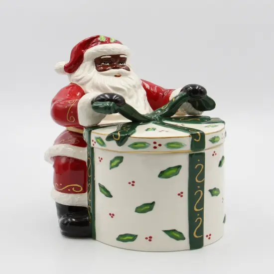 Ceramic African American Santa With Gift Cookie Jar, Home D&eacute;cor, Gift for Her, Gift for Mom, Kitchen D&eacute;cor, Christmas D&eacute;cor {2}