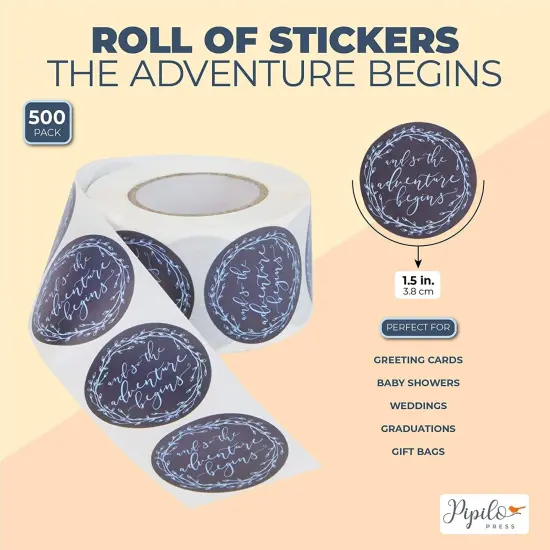 Pipilo Press And So the Adventure Begins Sticker Roll - 1.5 Inch Decorative Stickers for Scrapbooking, Journals, Cards, Crafts – 500-Pack Roll of Craft Stickers for DIY Projects Black {2}