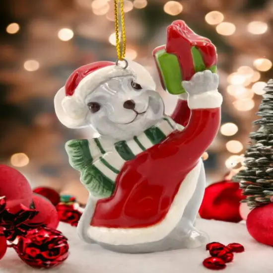 Ceramic Christmas Mouse With Gift Ornament, Home D&eacute;cor, Gift for Her, Gift for Mom, Kitchen D&eacute;cor, Christmas D&eacute;cor {1}