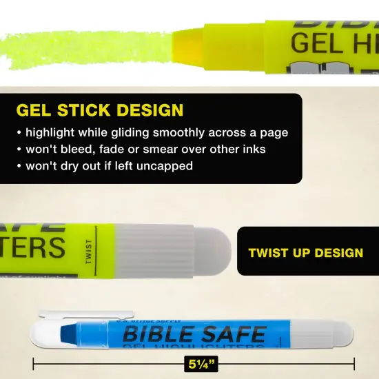 U.S. Office Supply Bible Safe Highlighter Set of 16, 2 Sets of 8 Bright Flouresent Colors, Dry Bible Highlighters No Bleed, Fade or Smear, Safe Gel Markers, Accessories, Study Guide {3}