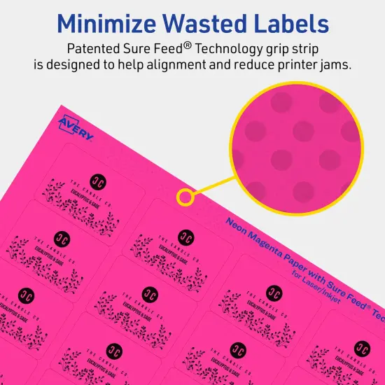 Avery Neon Magenta Paper Labels, 1.25" x 1.75" Rectangle {4}