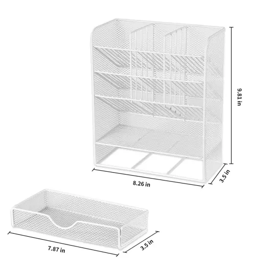 Spacrea Pen Holder Desk Organizer - Desk Organizers and Accessories, Pencil Holder with 10 Compartments and 1 Drawer（White） {3}