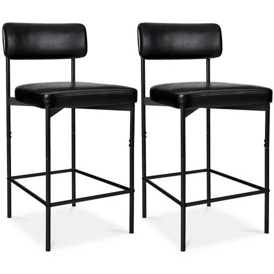Best Choice Products Set of 2 Faux Leather Counter Stools for Kitchen Island and Dining w/ Metal Frame Midnight Black {1}