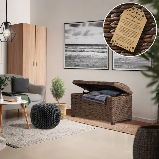 36" Storage Chest Trunk w/ Curved Lid, Safety Hinge in Water Hyacinth Wicker Espresso {5}