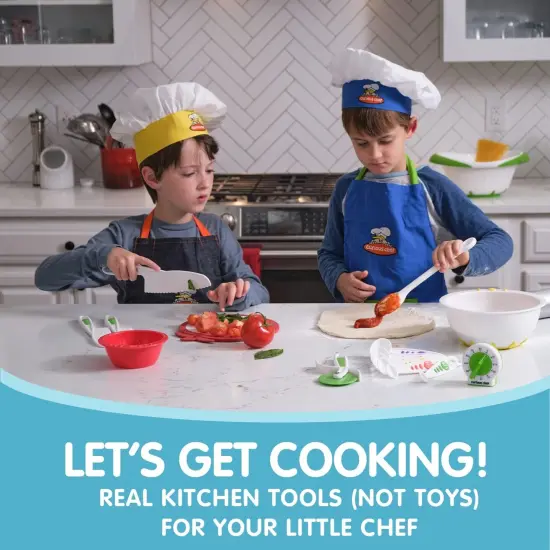 Curious Chef 11-Piece Blue and Green Chef's Kit for Kids, Includes Real Cooking and Baking Tools, Dishwasher Safe and Made with BPA-Free Plastic {2}