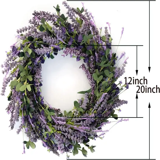 20 Inch Lavender Wreath for Front Door Greenery Leaves Wreath for All Seasons Indoor Outdoor Floral Wreath for Wedding Party Home Decor {2}