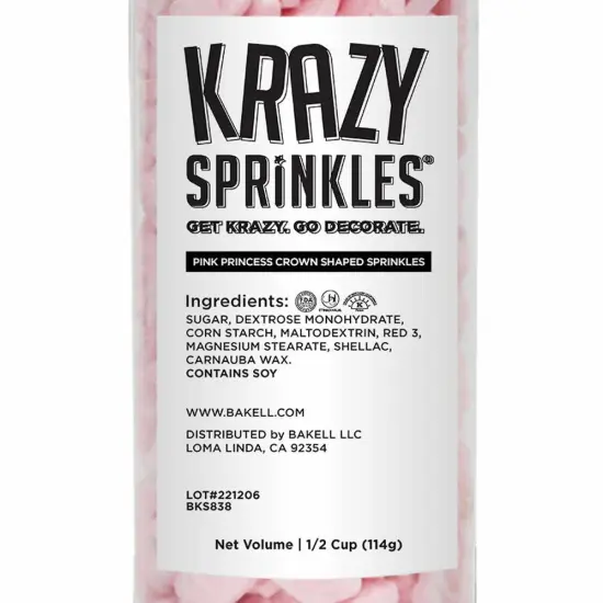 Krazy Sprinkles - Pink Princess Crowns (1/2 Cup, 1x Jar) for Cakes, Ice Cream & Cookies {4}