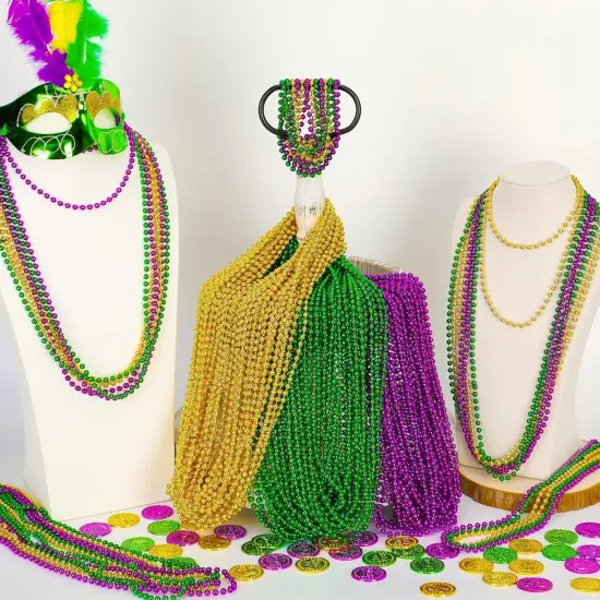 120PCS Mardi Gras Beads, 33" Beaded Necklace, Purple Gold Green Mardi Gras Accessories, Party Costume Necklaces Parade Throws Women Men Beads Bulk for Party Event Favors Supplies Decorations {4}